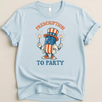 T-shirt with cartoon Uncle Sam character holding sparklers.