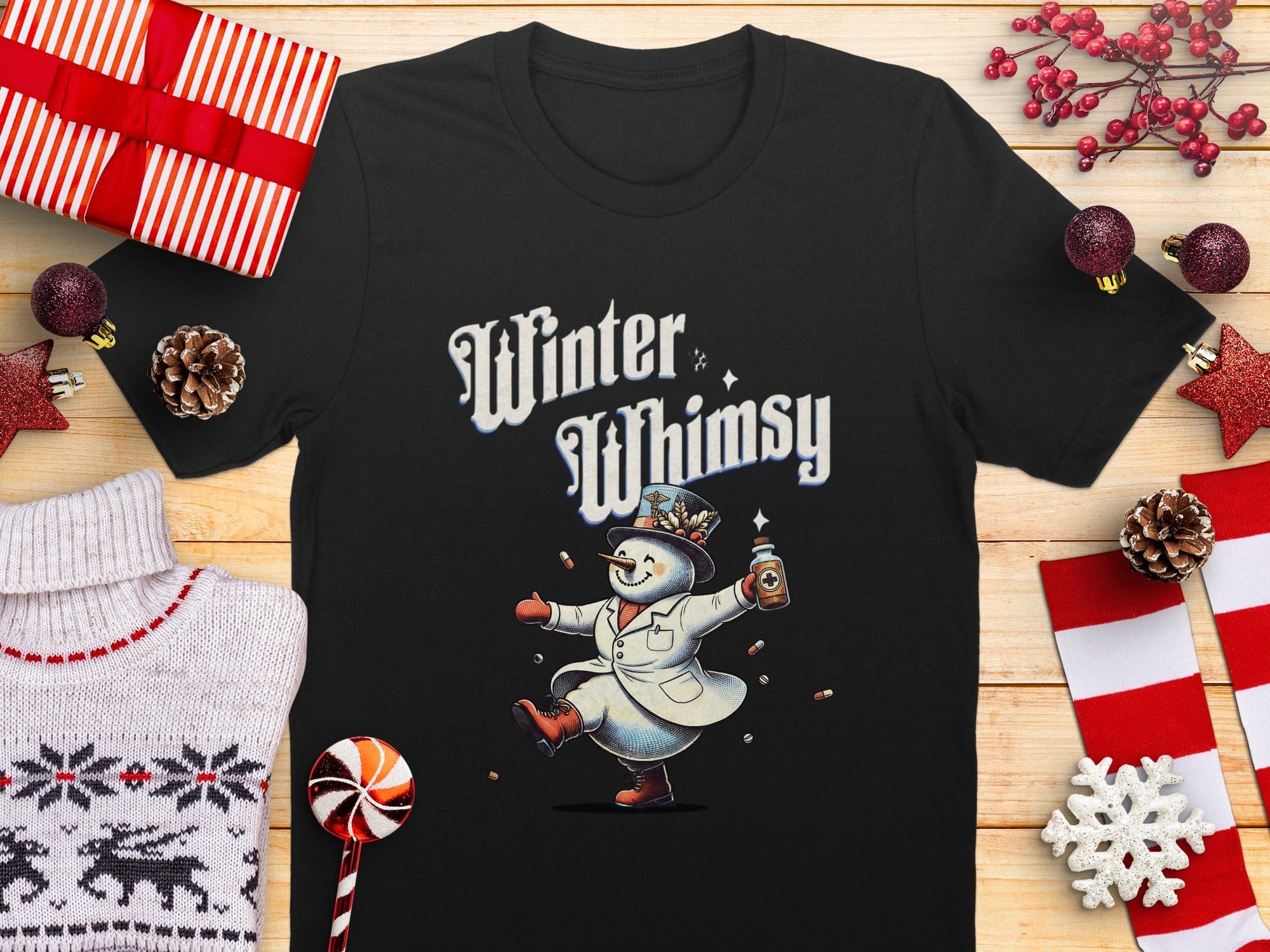 Winter Whimsy Snowman Themed Graphic T-shirt