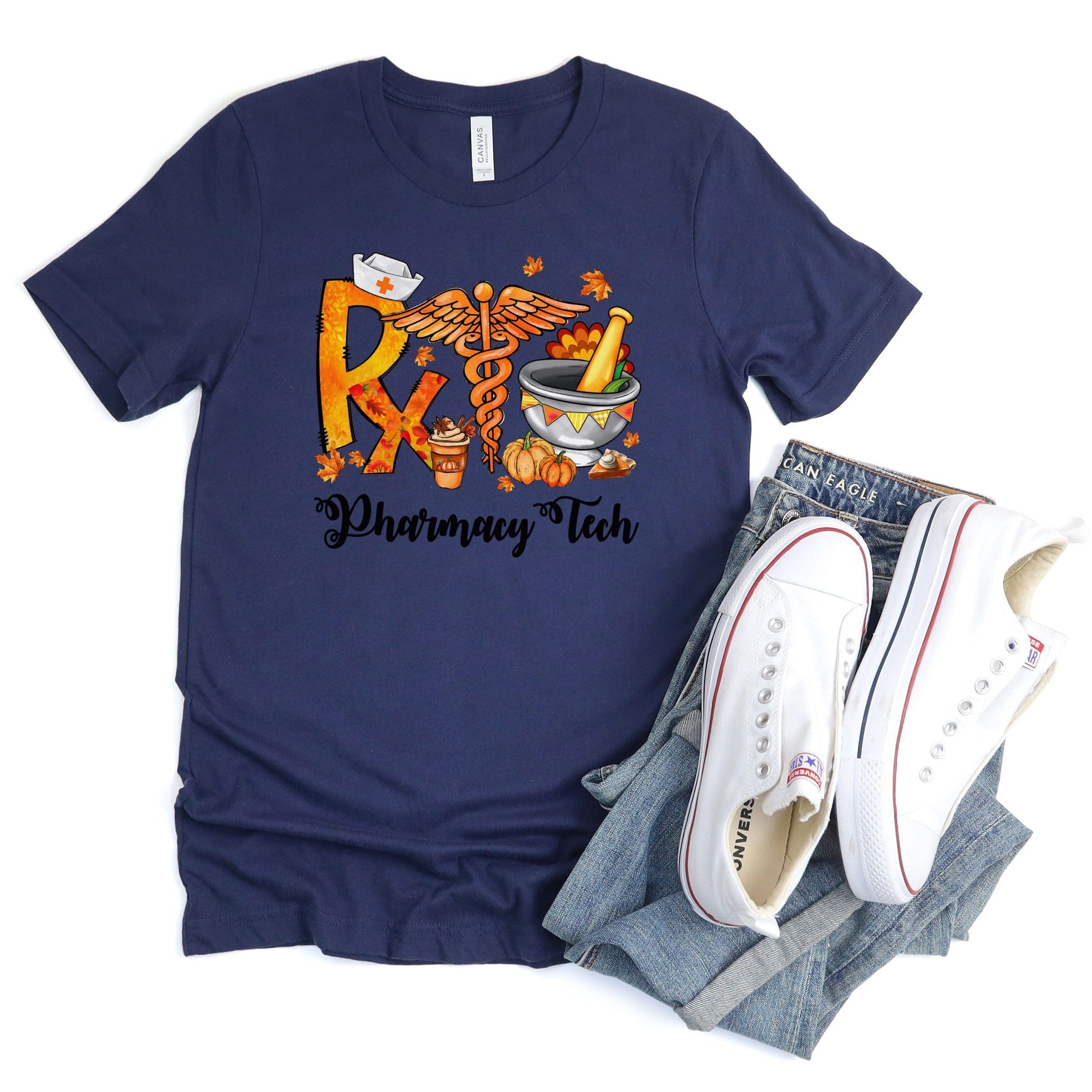 Pharmacy Tech Fall Themed RX Graphic Tee Shirt Product