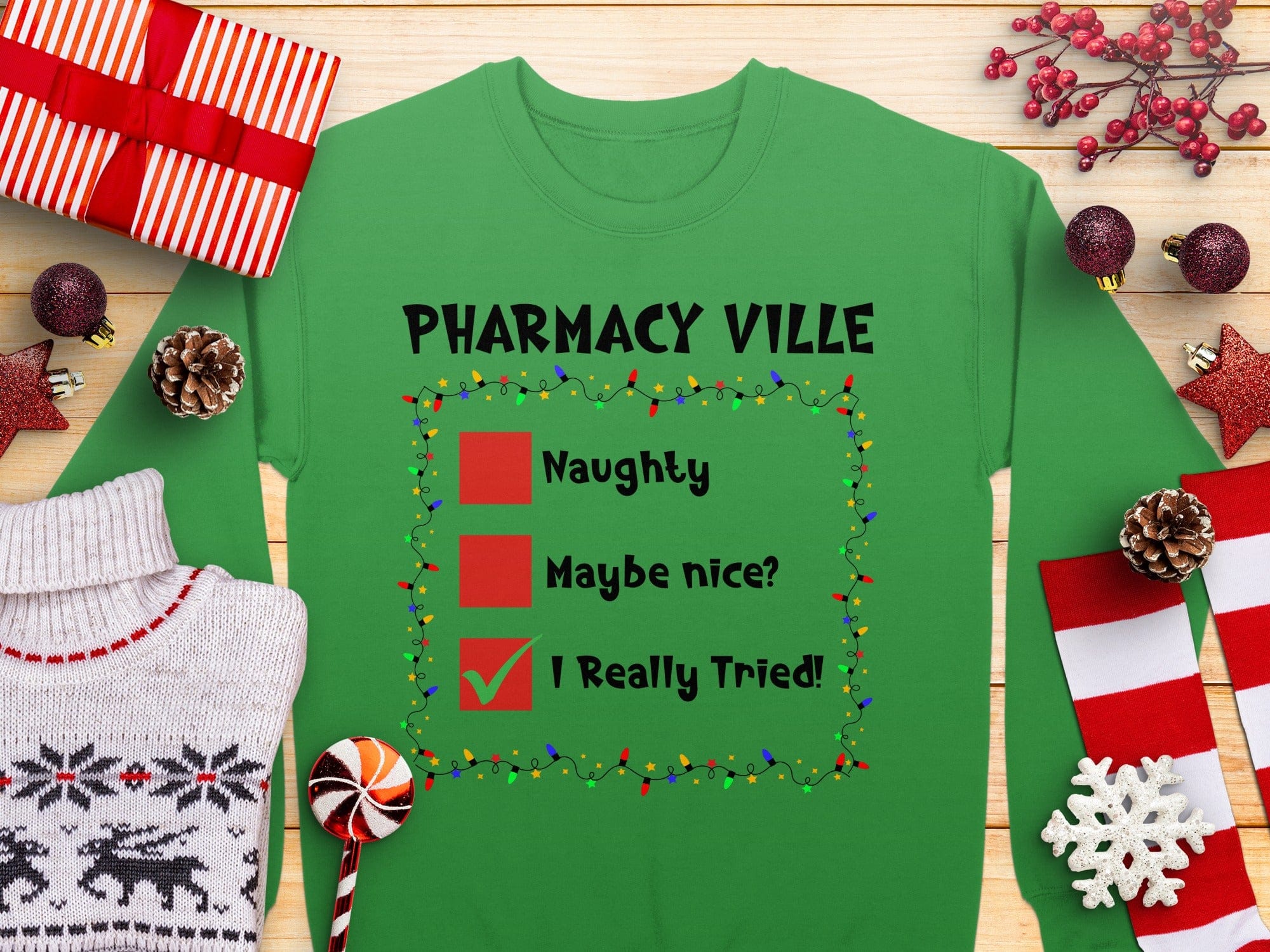 Green Naughty Nice Christmas Checklist Sweatshirt