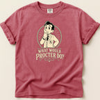 T-shirt with a cartoon doctor asking "What would Procter do?".