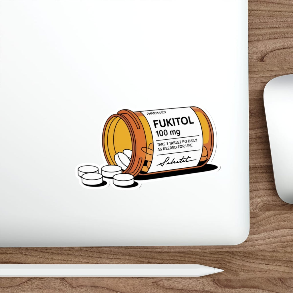 Fukitol 100mg prescription bottle with pills and label.