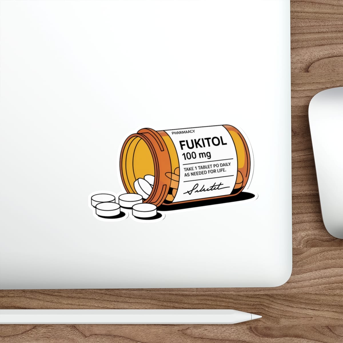 Fukitol 100mg prescription bottle with pills and label.