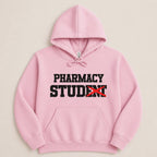 Pink hoodie with "Pharmacy Student" text and a red X over "Student".