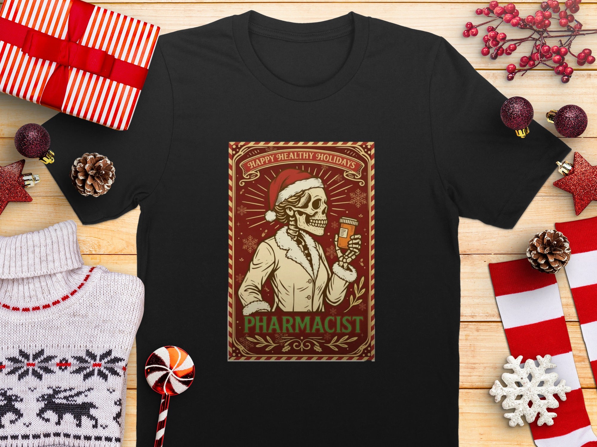Happy Healthy Holidays Skeleton Pharmacist Shirt