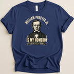 Navy t-shirt with portrait of William Procter Jr. and text "Is My Homeboy".