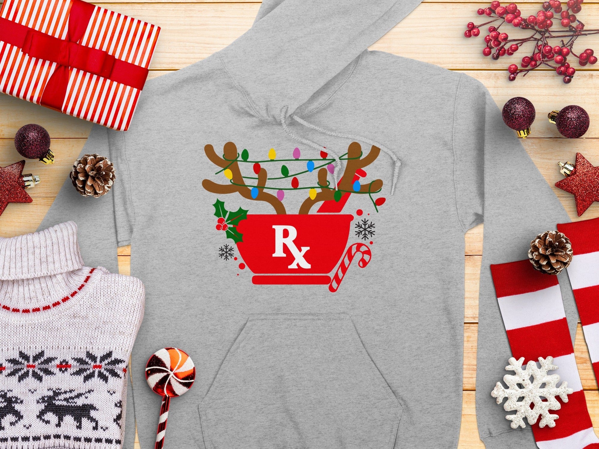 Festive Reindeer Lights Hoodie With RX Design product type