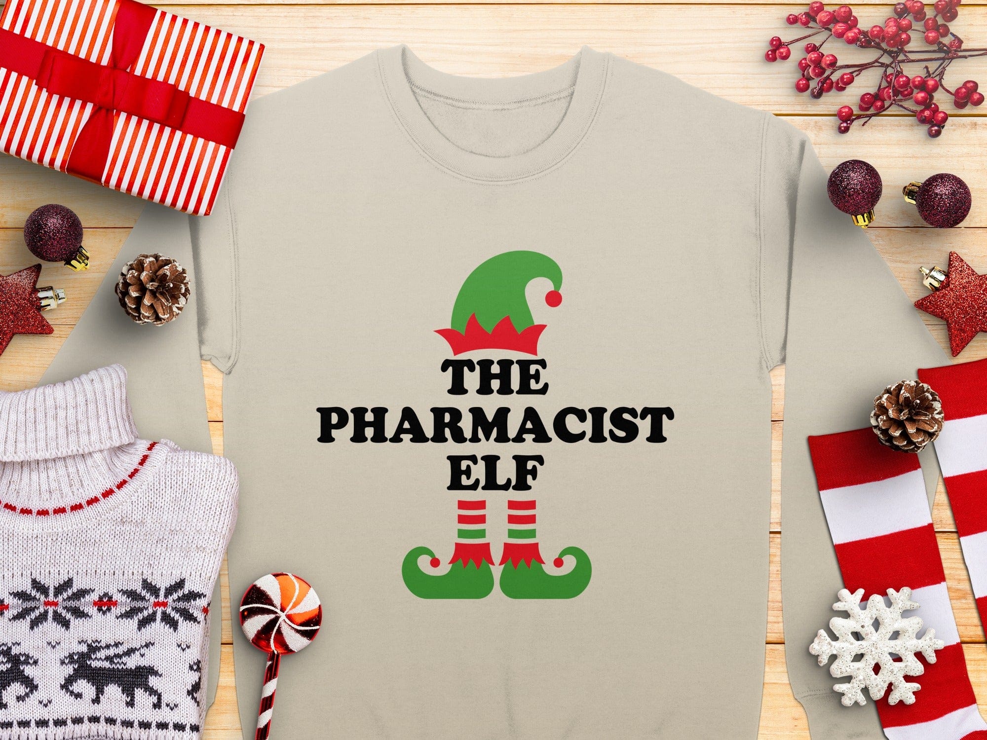The Pharmacist Elf Graphic Sweatshirt Holiday apparel