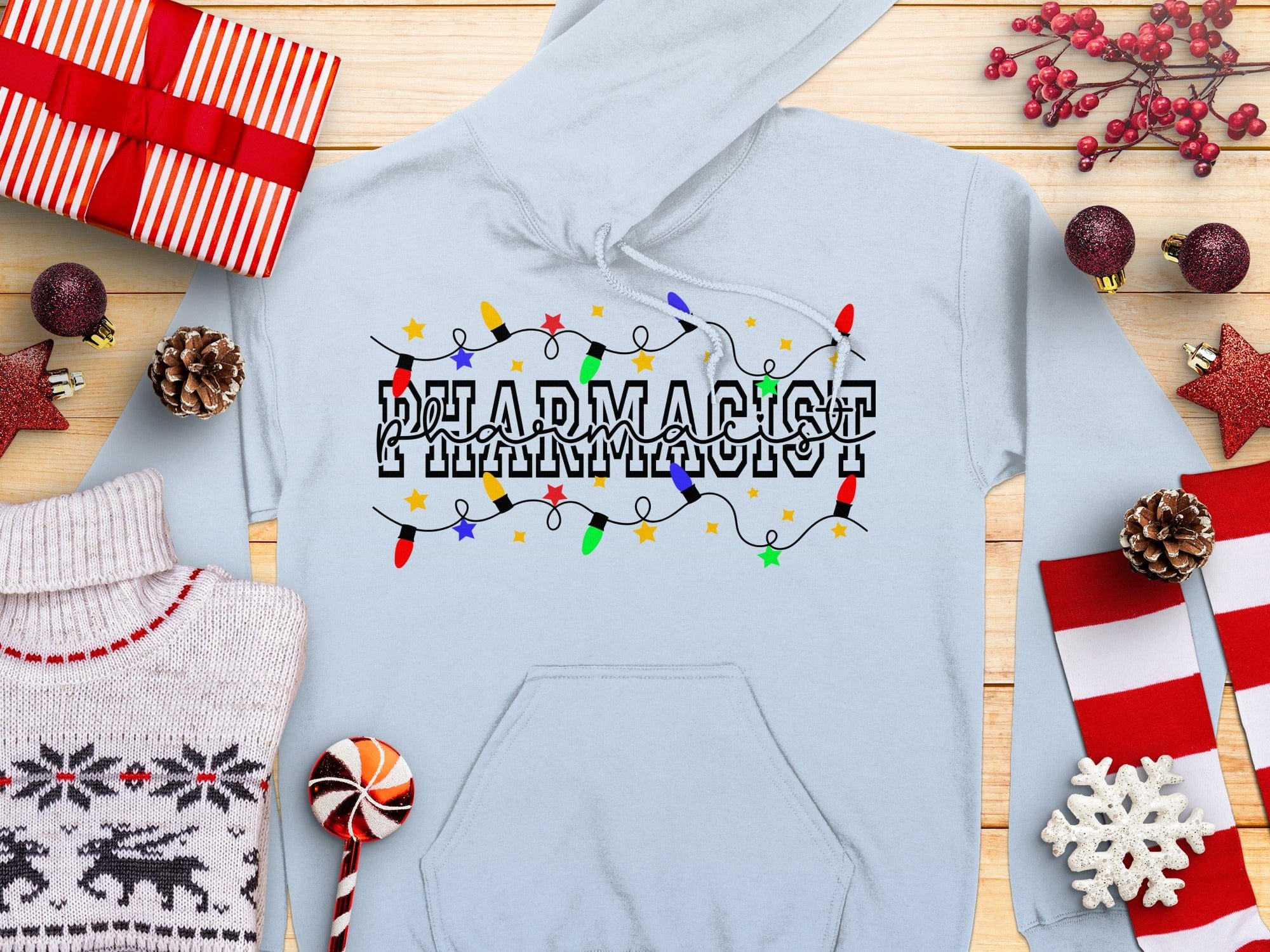 Pharmacist Festive Holiday String Lights Hoodie