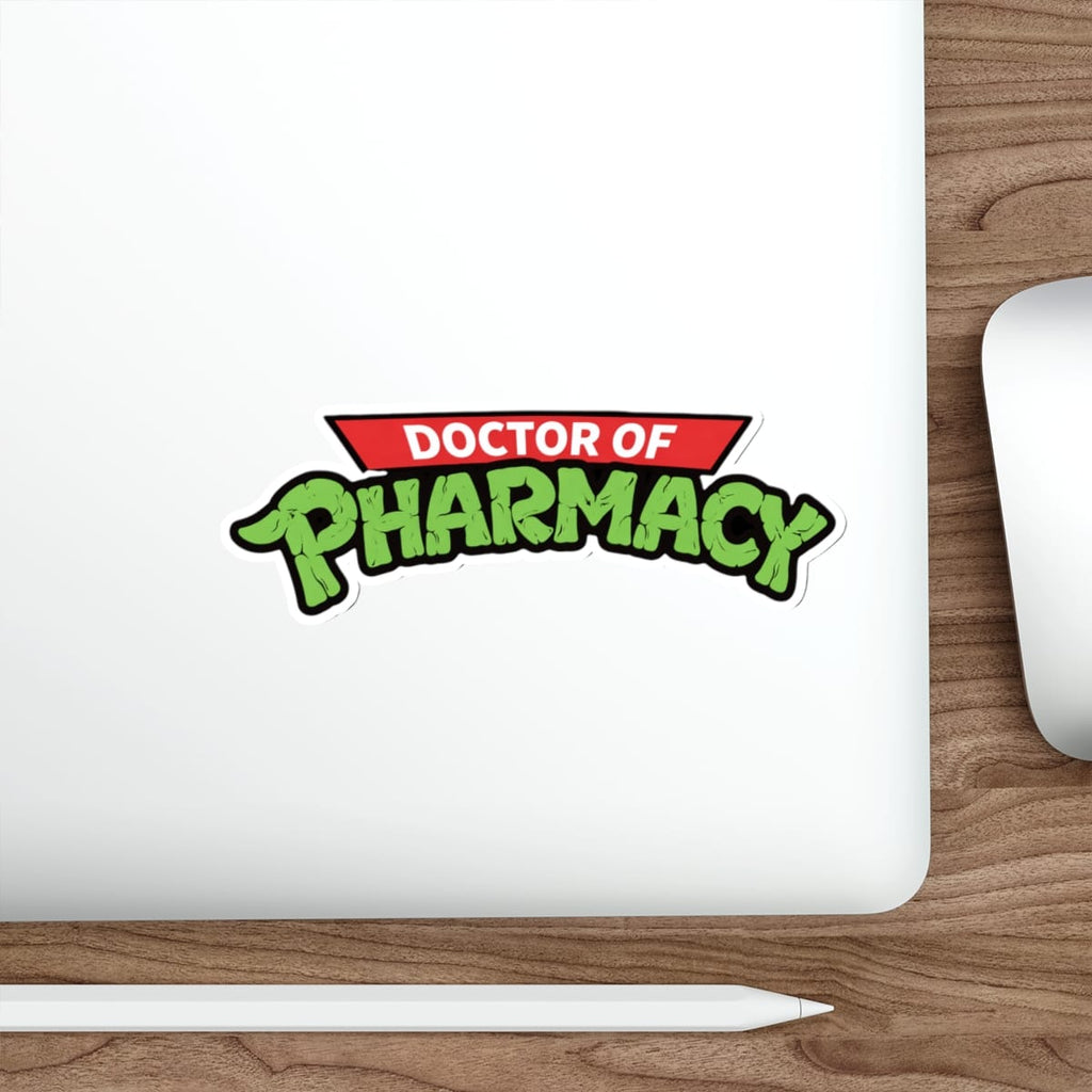 Doctor of Pharmacy logo sticker with a black outline and green text.