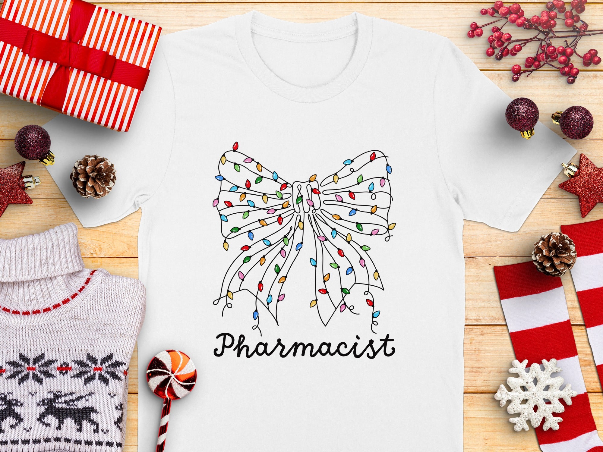 Christmas Lights Bow Pharmacist Shirt Christmas product