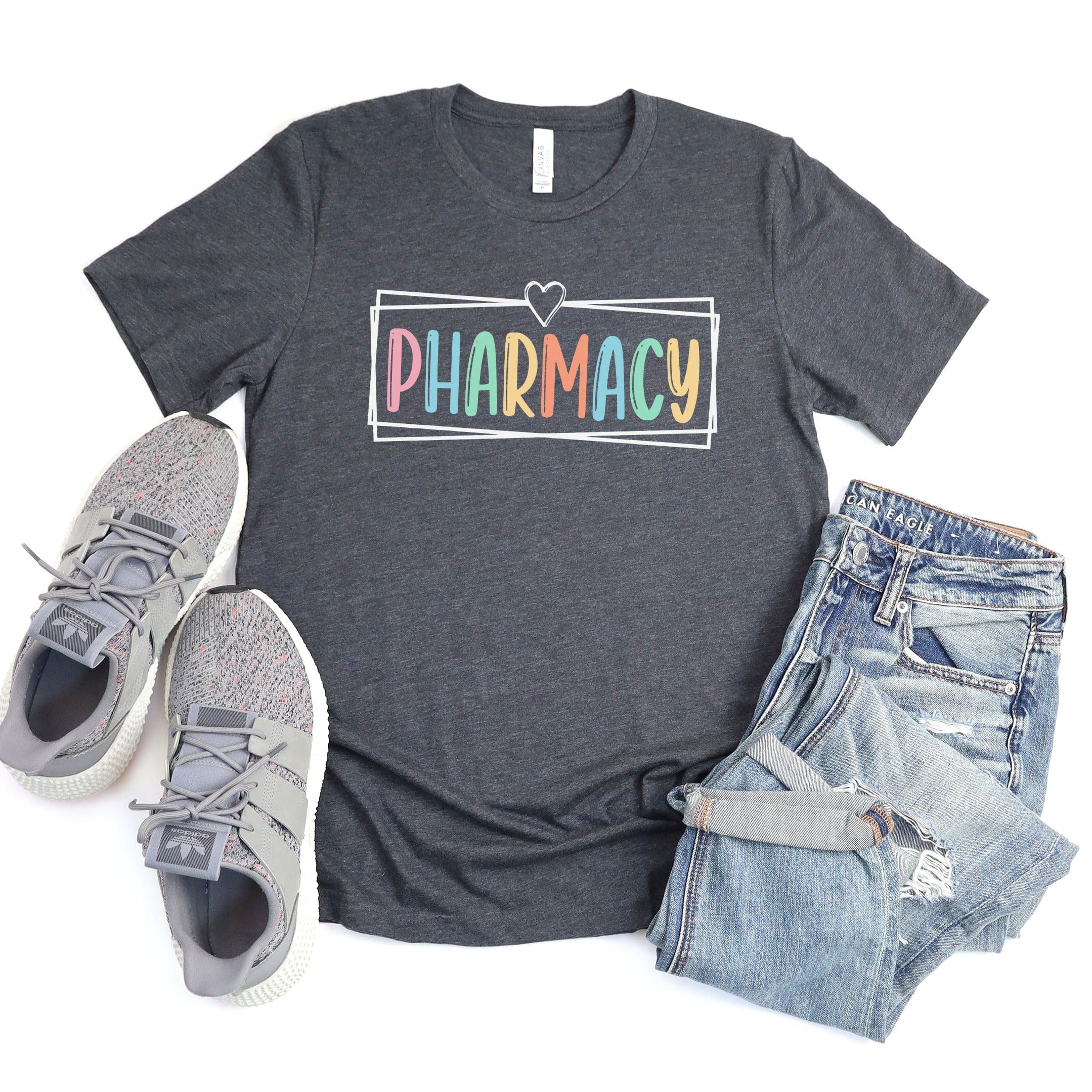 Colorful Pharmacy Heart Graphic T-Shirt product type