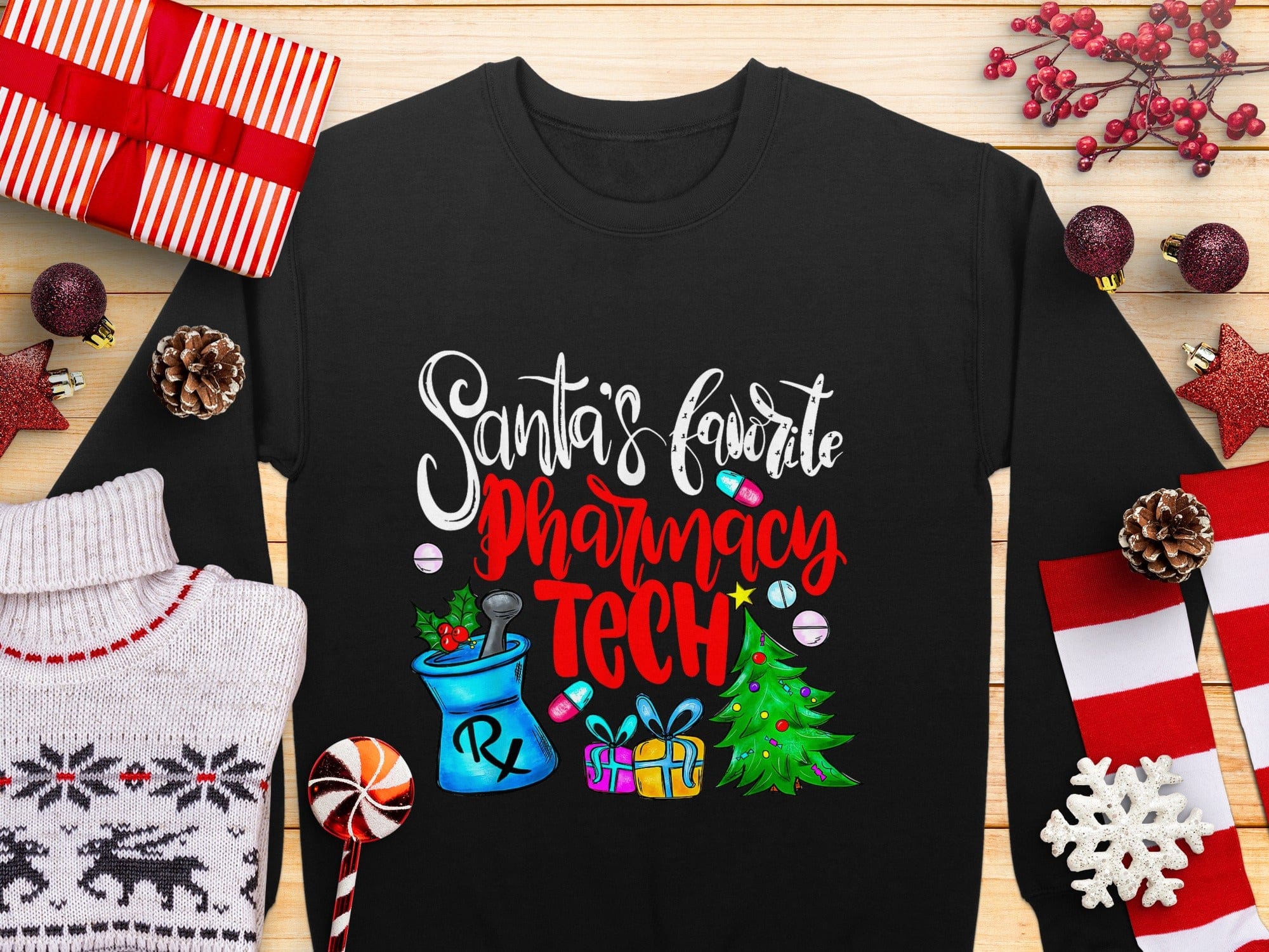 Santa's Favorite Pharmacy Tech Christmas Sweatshirt