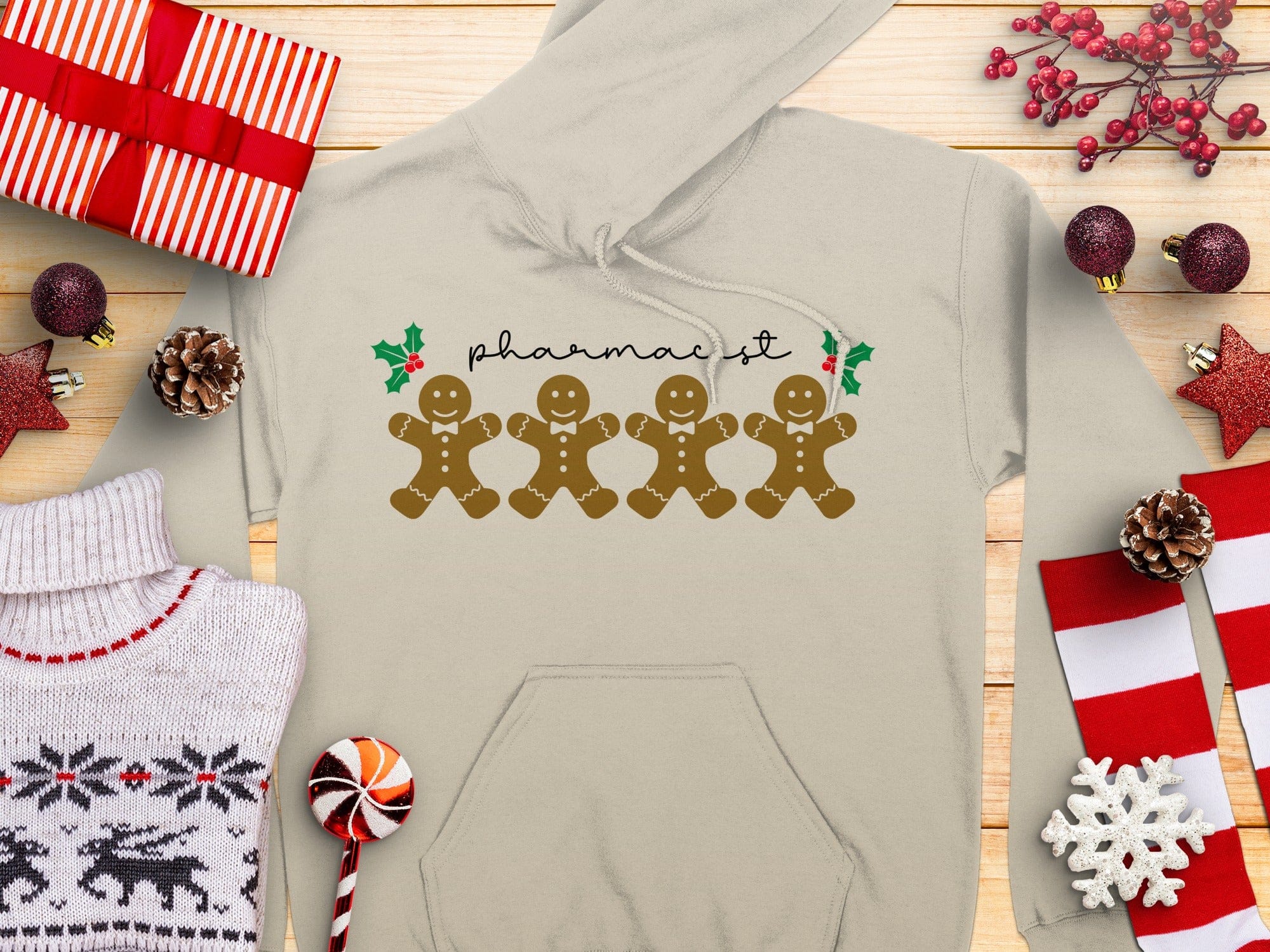 Pharmacist Gingerbread Man Hoodie Christmas Apparel