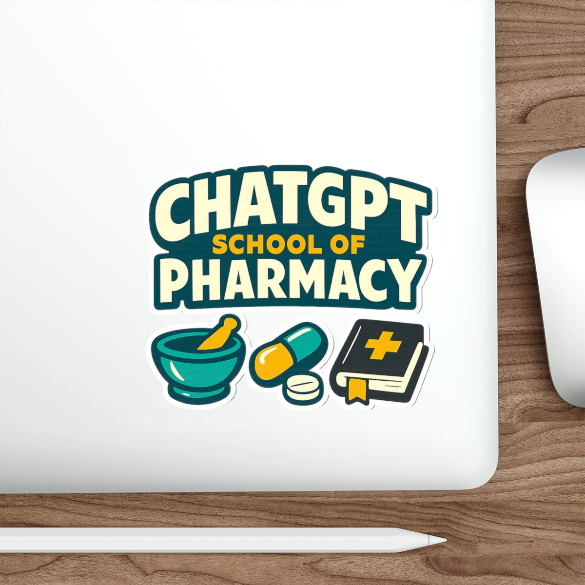 ChatGPT School of Pharmacy logo with mortar, pestle, and book.