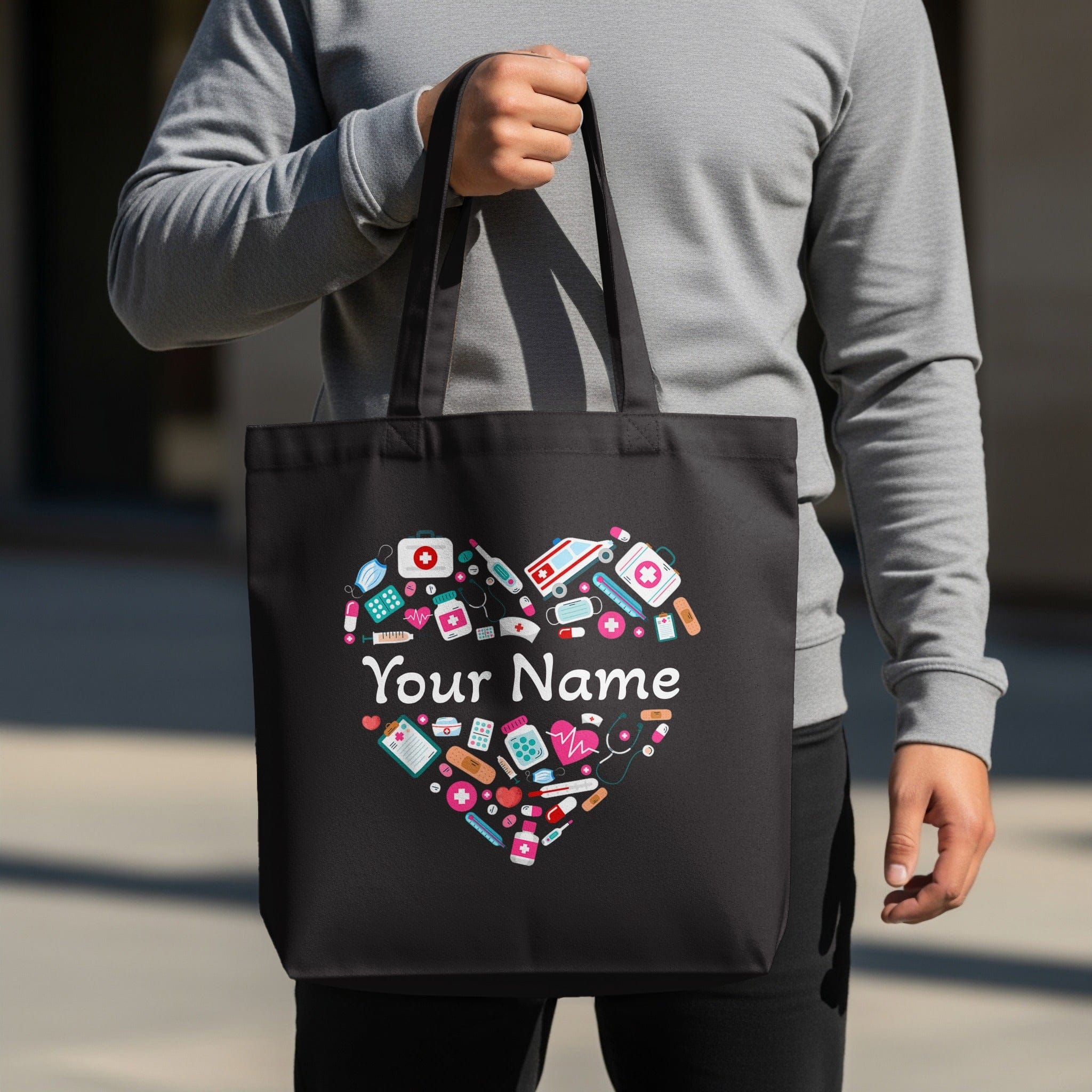 Personalized Heart Design Tote Bag with Custom Name