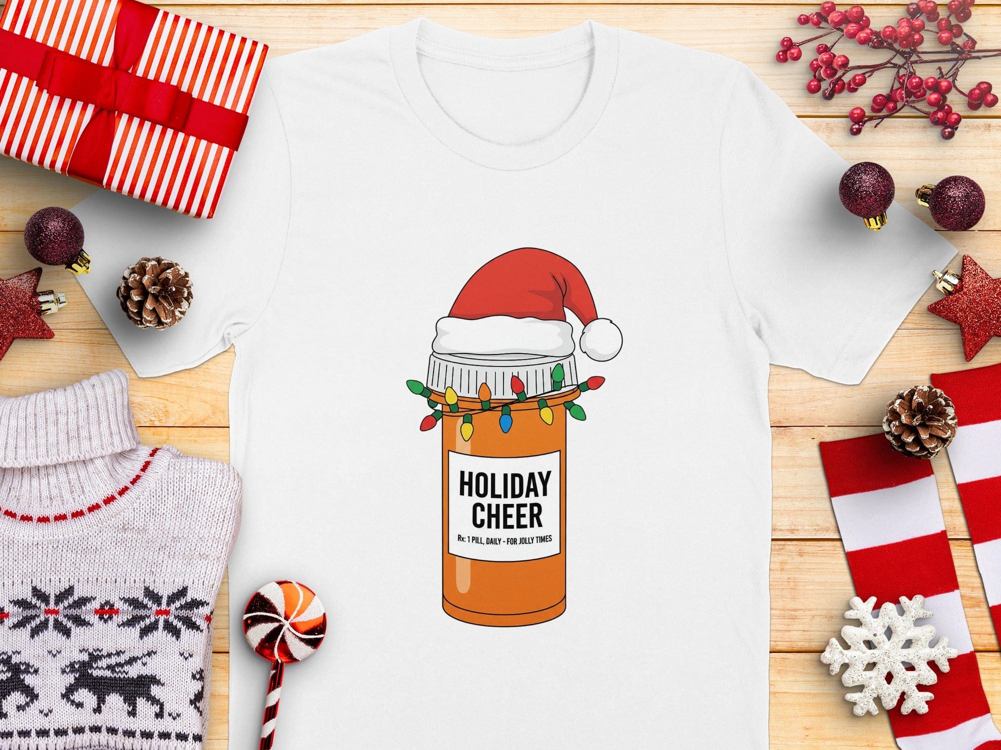 Holiday Cheer Santa Hat String Lights Graphic Shirt
