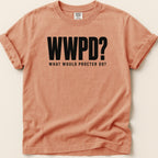 Orange t-shirt with "WWPD? WHAT WOULD PROCTER DO?" text.