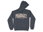 Dark gray hoodie with "Pharmacy Technician" in colorful block letters.