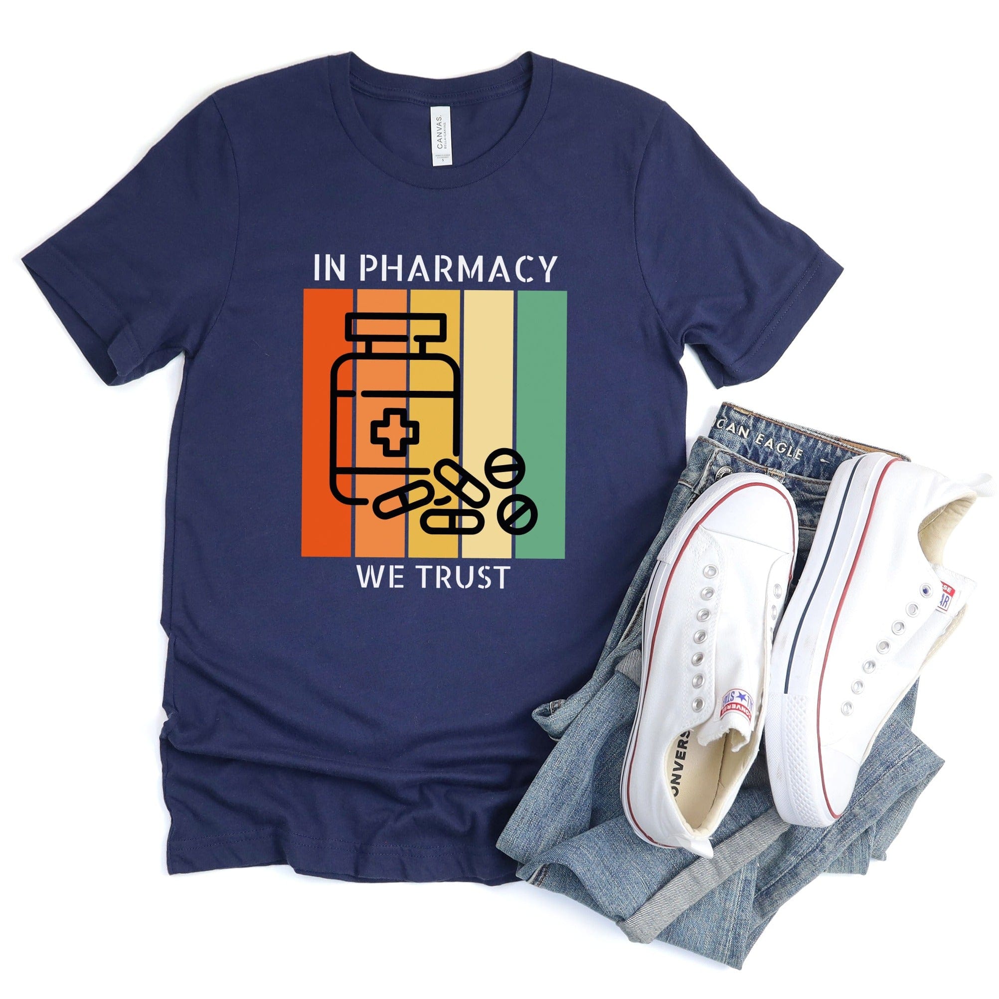 In Pharmacy We Trust Colorful Graphic Tee product type