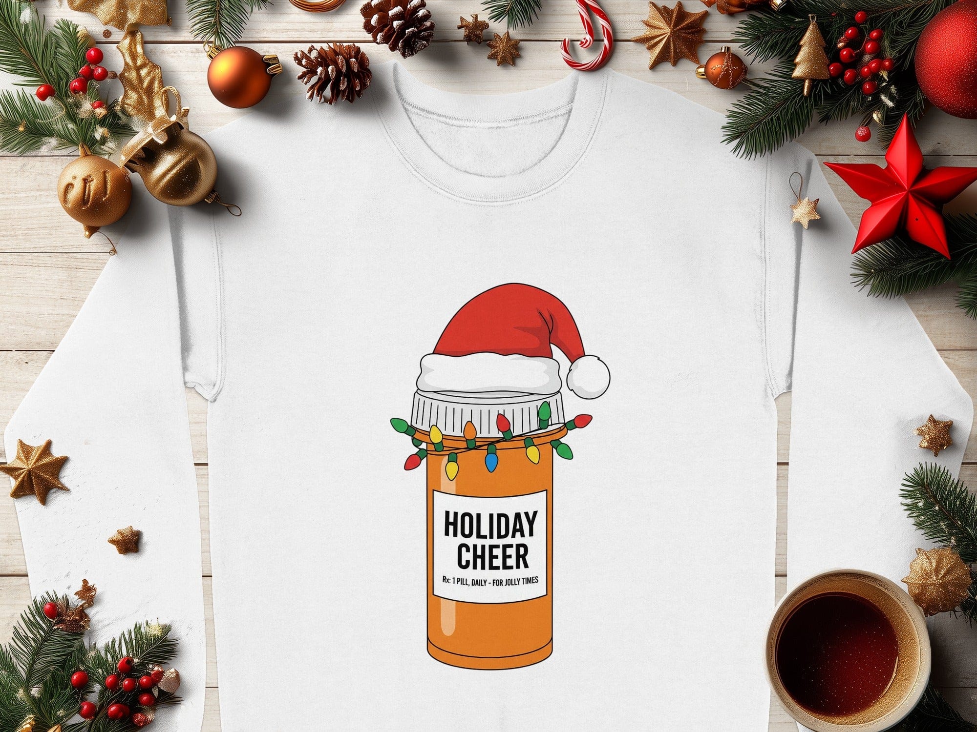 Funny Holiday Cheer Santa Pill Bottle Sweatshirt