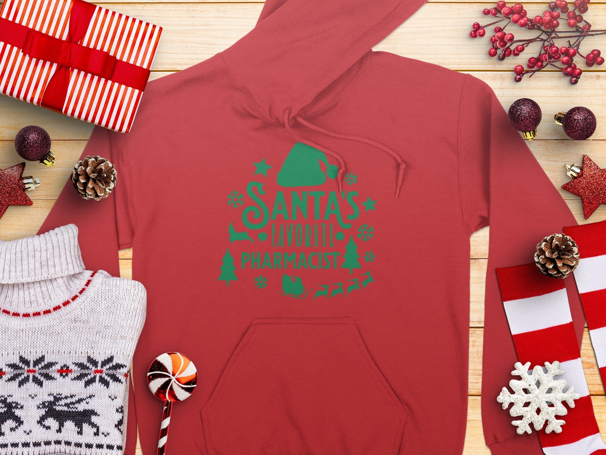 Santa's Favorite Pharmacist Red Holiday Hoodie Product