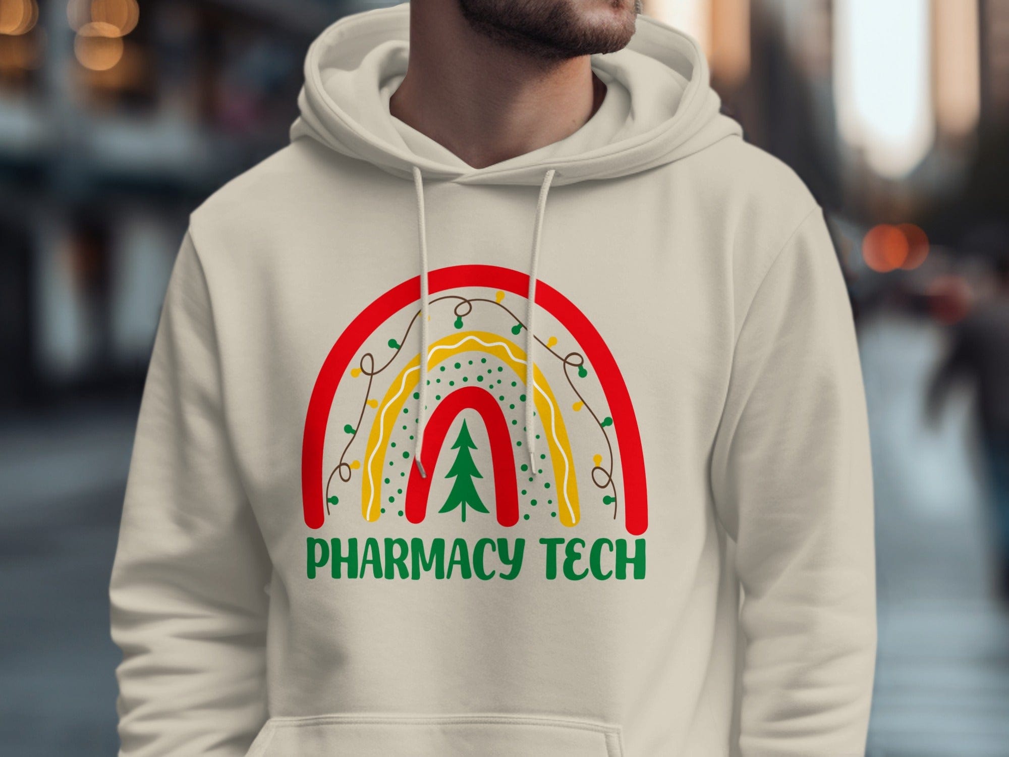 Festive Rainbow Pharmacy Tech Hoodie for Comfortable Wear