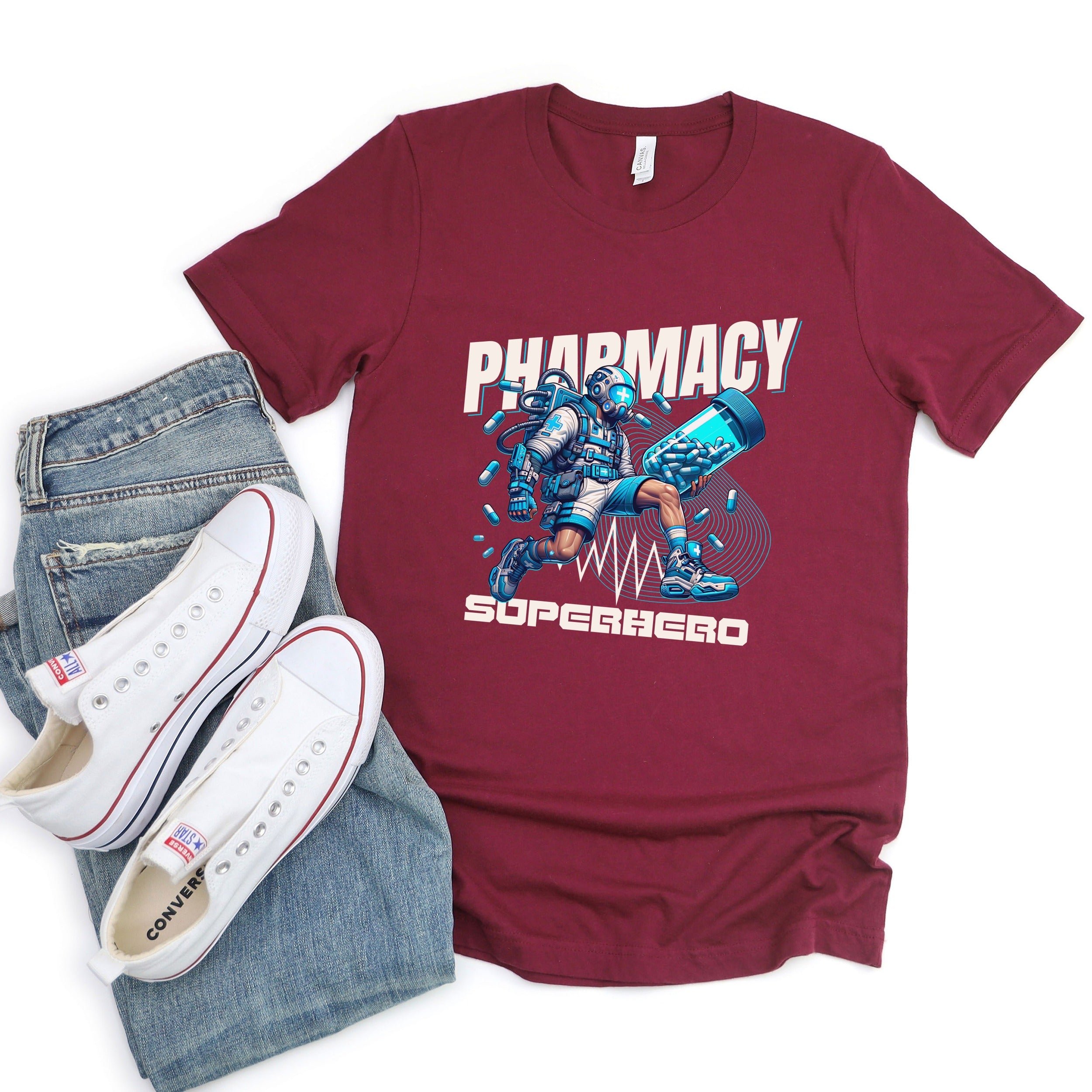 Pharmacy Superhero Graphic Burgundy T-Shirt