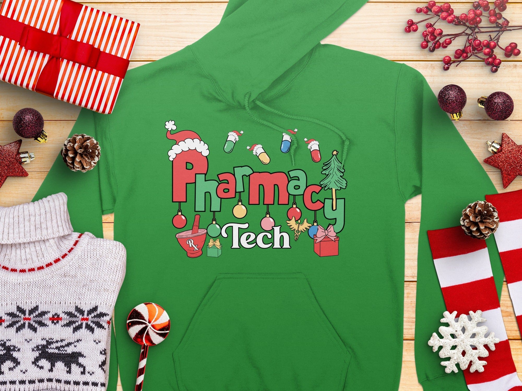 Festive Holiday Pharmacy Tech Hooded Sweatshirt