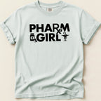 Comfort Colors t-shirt with Pharm Girl text and pharmacy symbols.