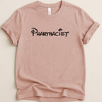 Rose pink t-shirt with "Pharmacist" in Disney-style font.