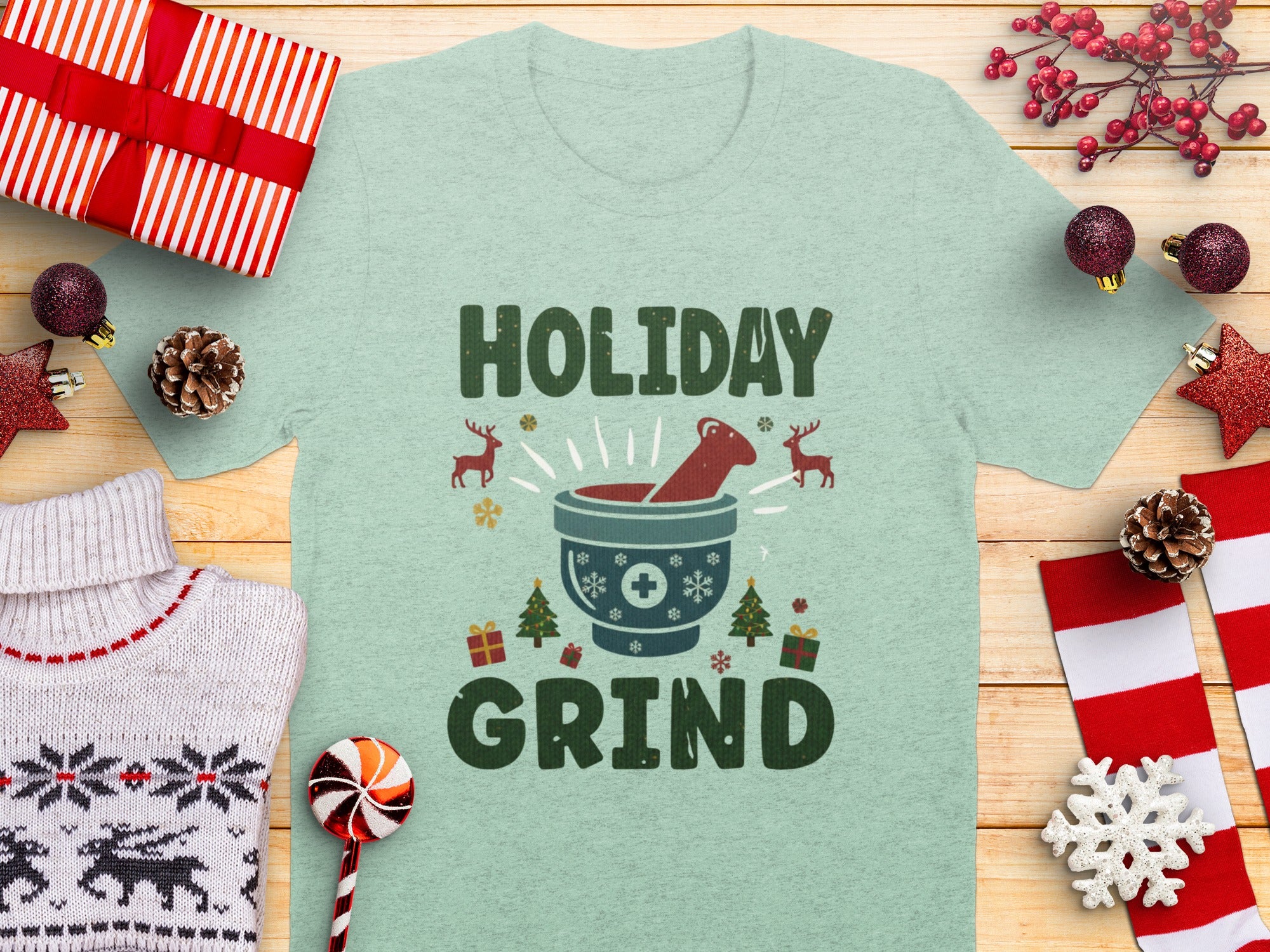 Holiday Grind Festive T-Shirt with Fun Graphic Design