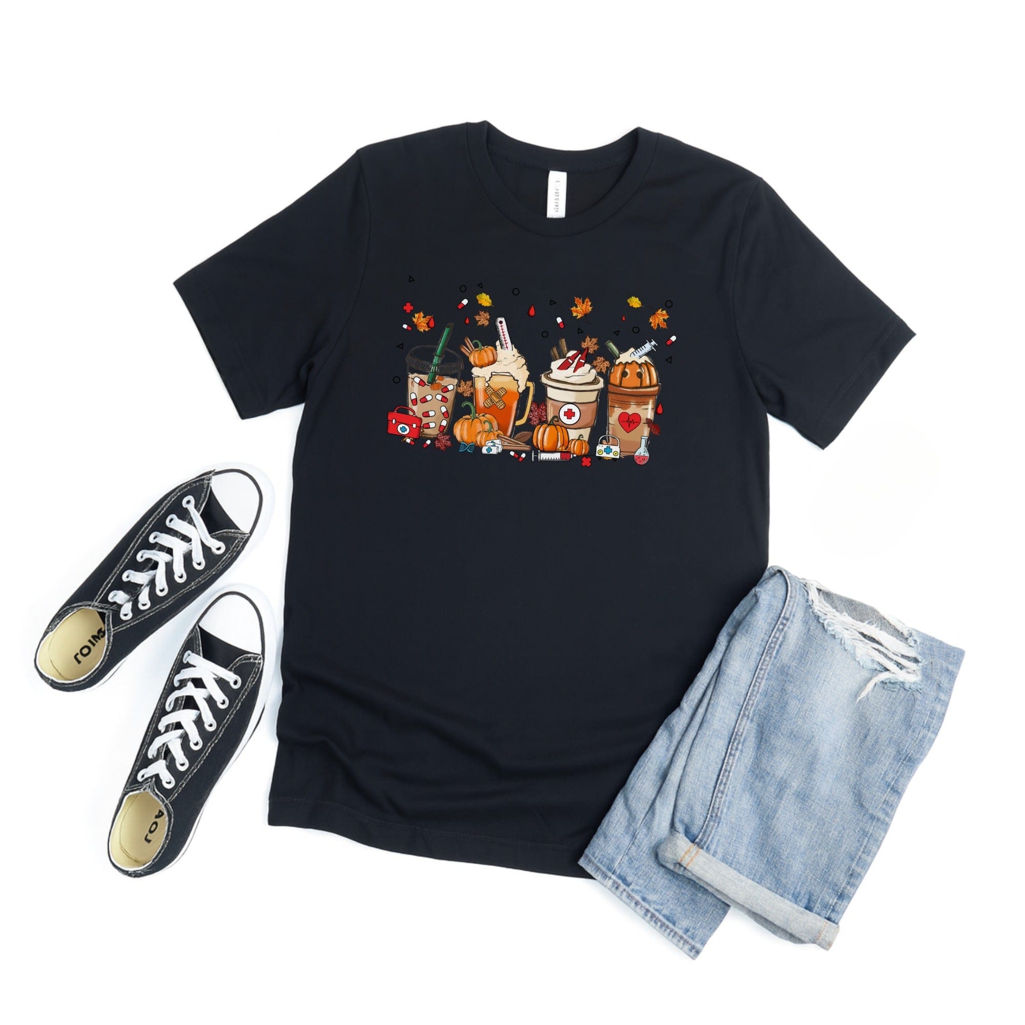 Cute Fall Drinks and Pumpkins Design T-Shirt product