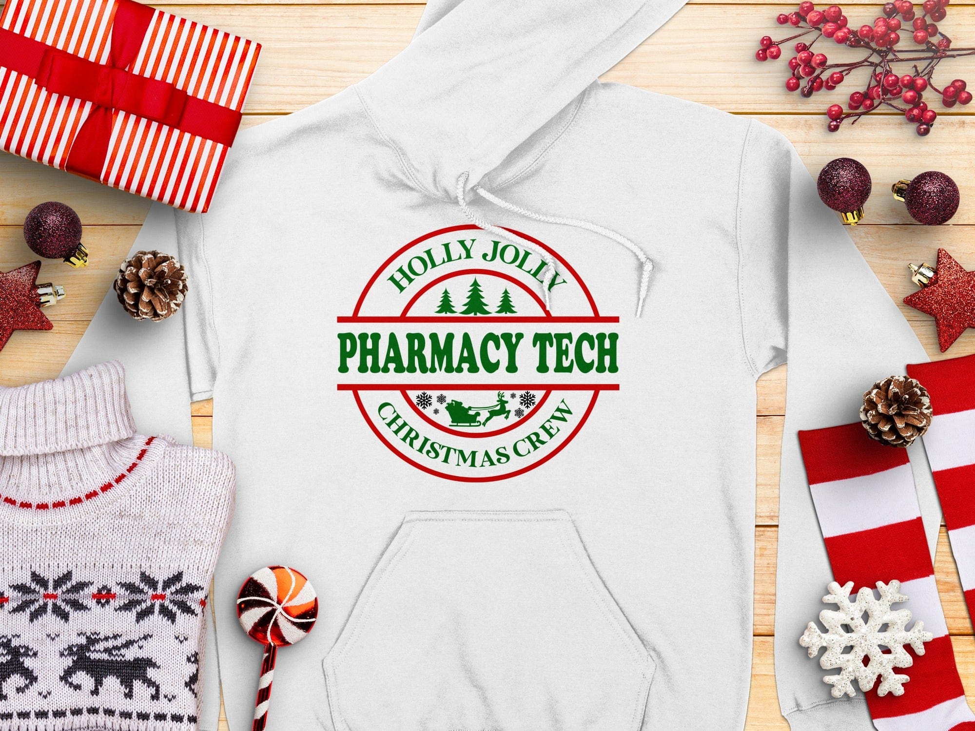 Holly Jolly Pharmacy Tech Christmas Crew Hoodie