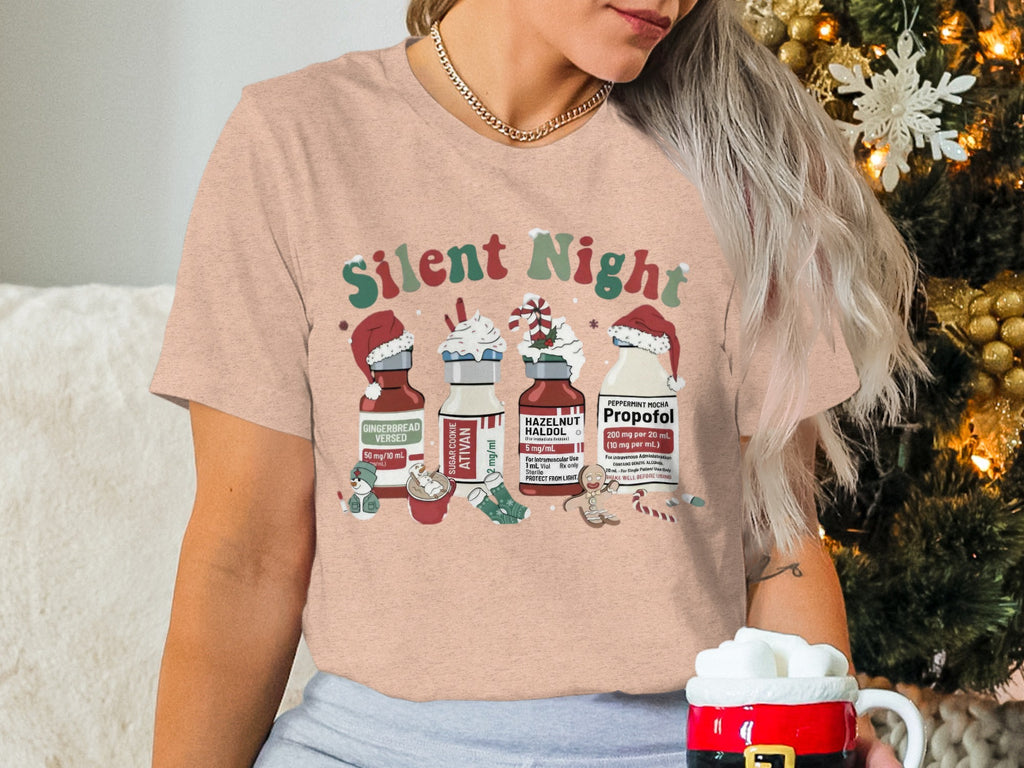Silent Night Christmas Themed Graphic Tee
