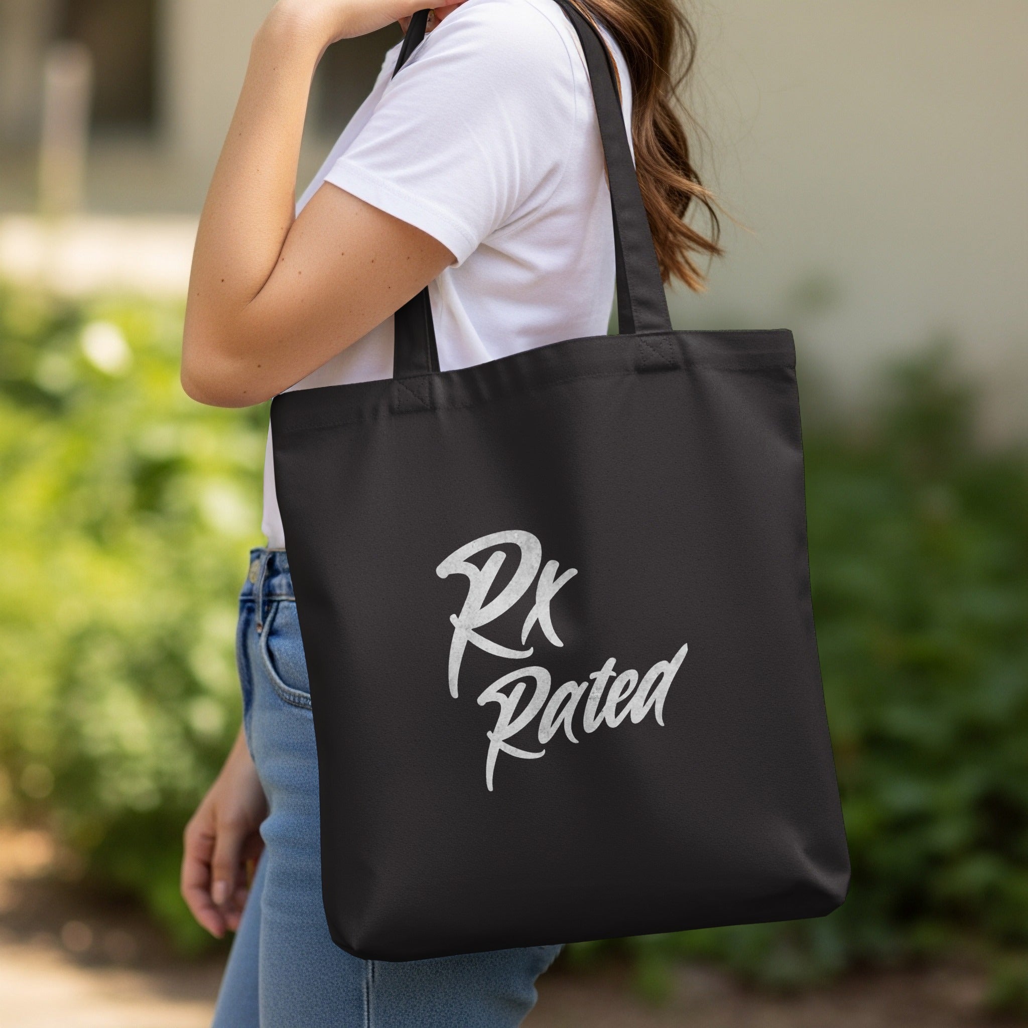 Stylish Black Tote Bag With Rx Rated Graphic product type
