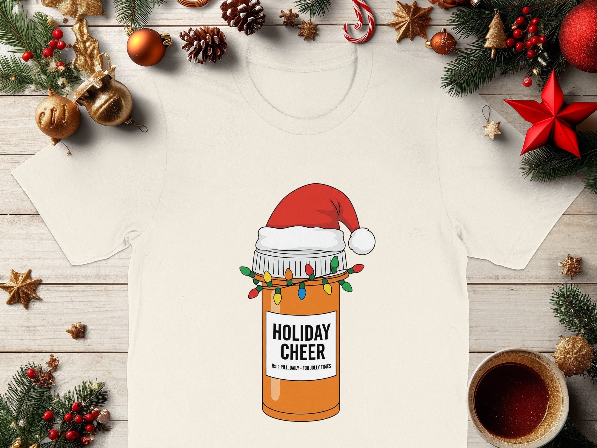 Holiday Cheer Santa Hat Prescription Bottle Shirt