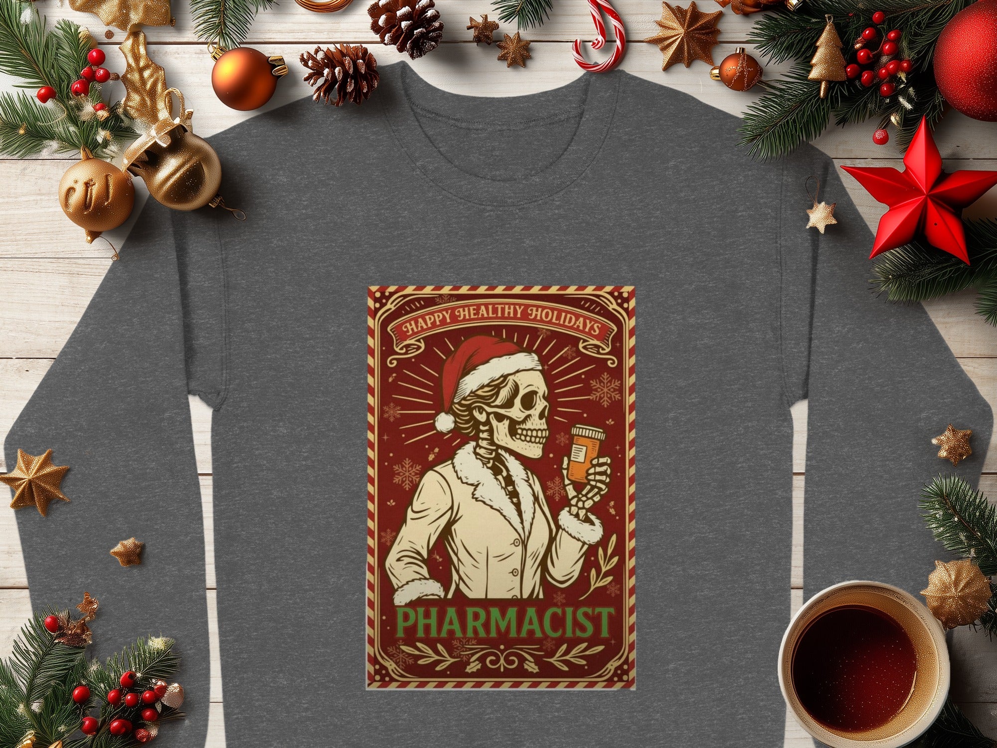 Happy Healthy Holidays Skeleton Pharmacist Shirt
