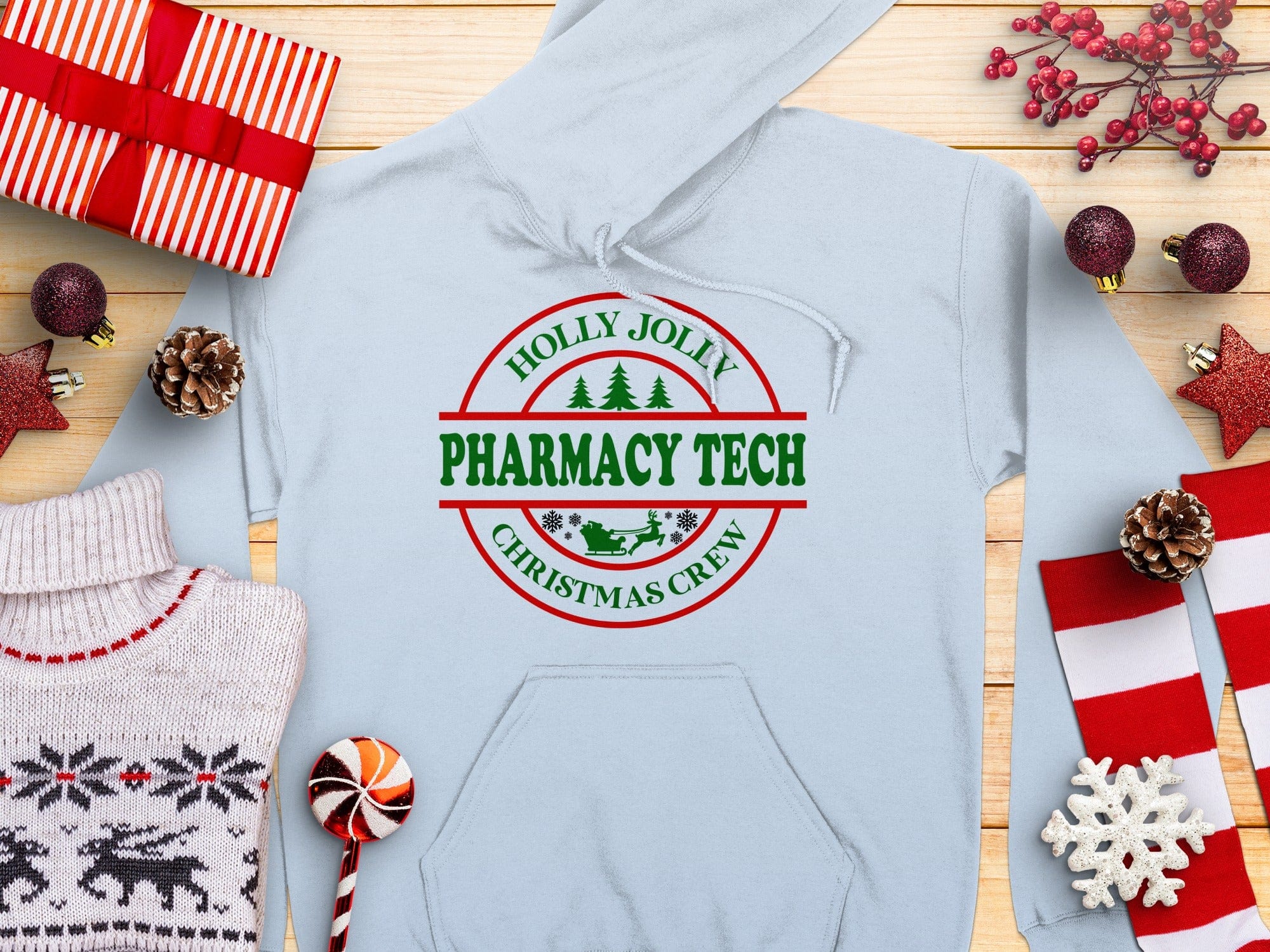 Holly Jolly Pharmacy Tech Christmas Crew Hoodie