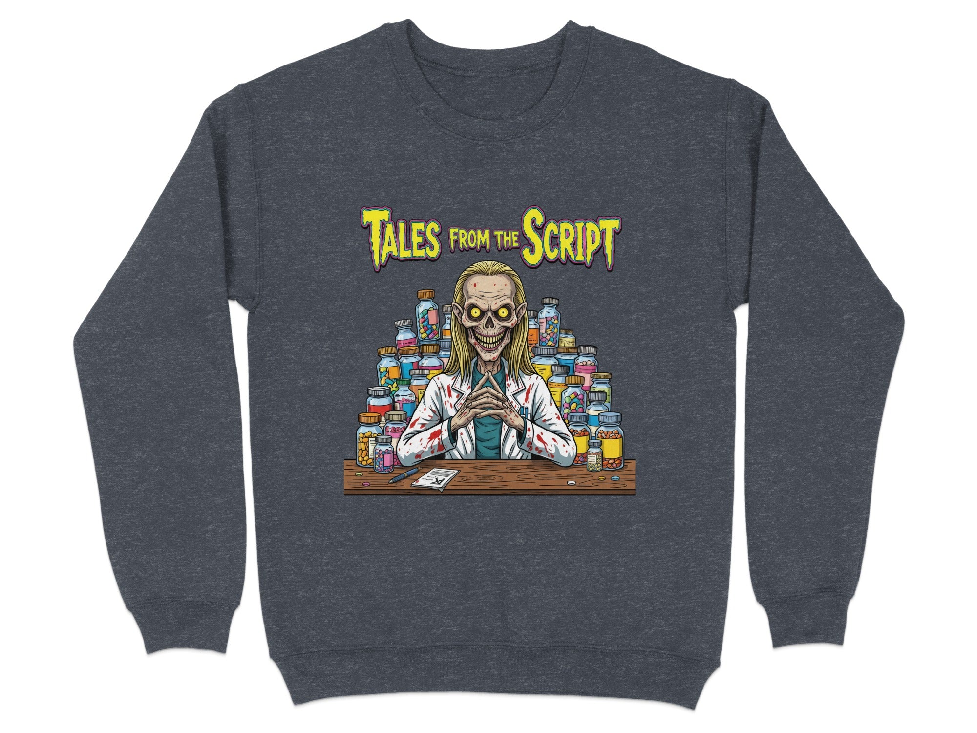Tails from the Script logo featuring a mad scientist with jars.
