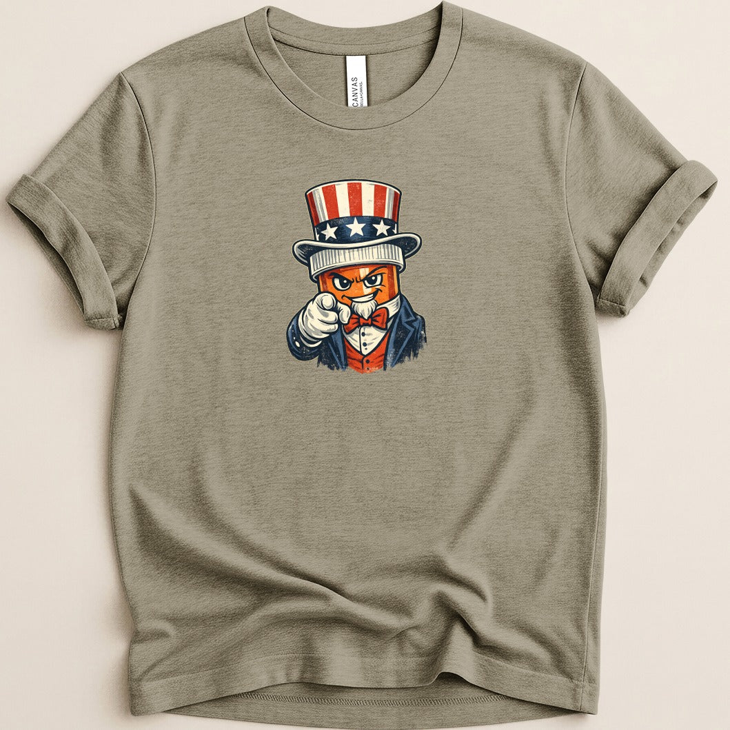 T-shirt with Uncle Sam pointing, wearing a suit and striped hat.