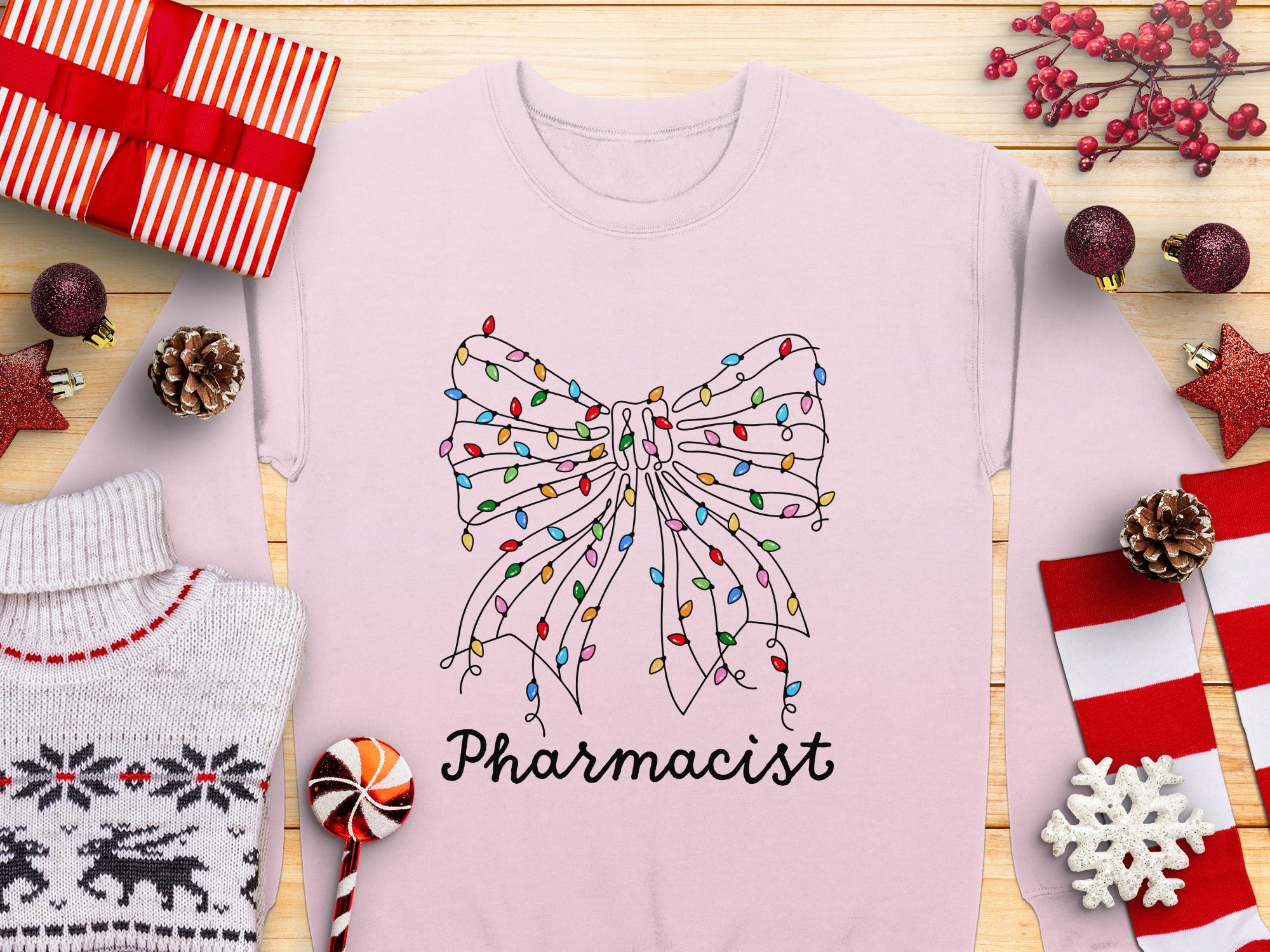 Festive Bow Lights Pharmacist Sweater for Holidays