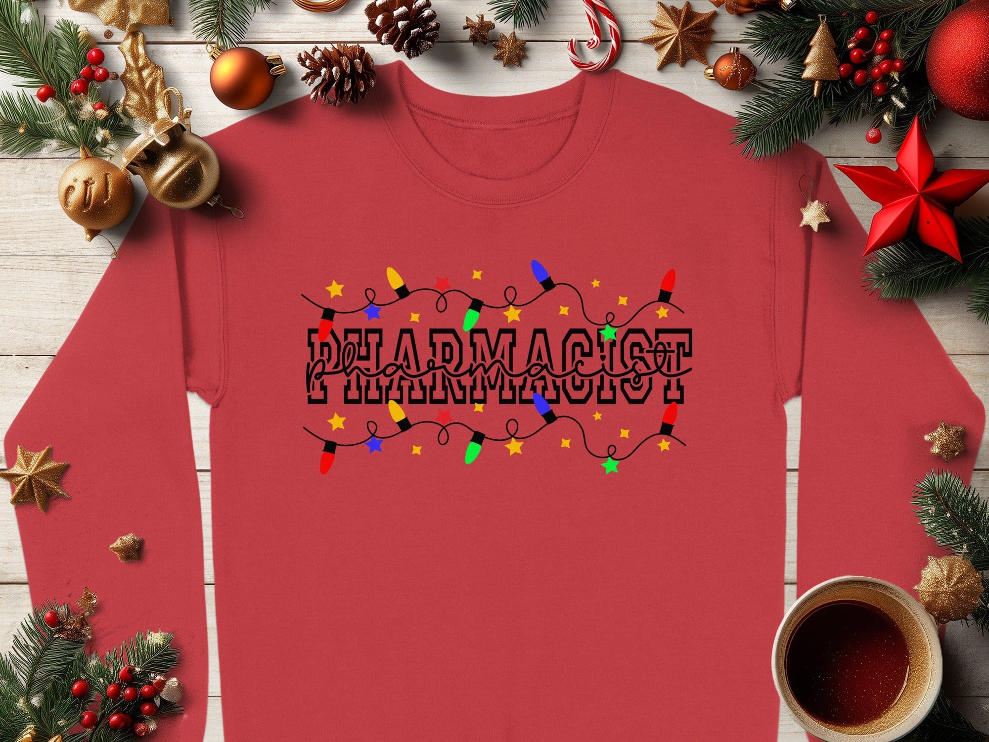 Festive Pharmacist Christmas Lights Graphic Sweatshirt