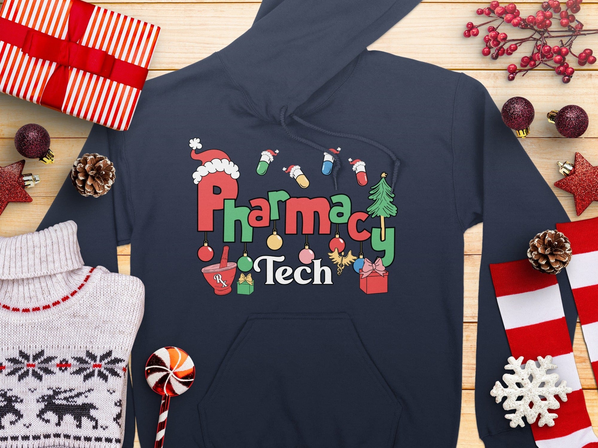 Festive Pharmacy Tech Christmas Themed Hoodie