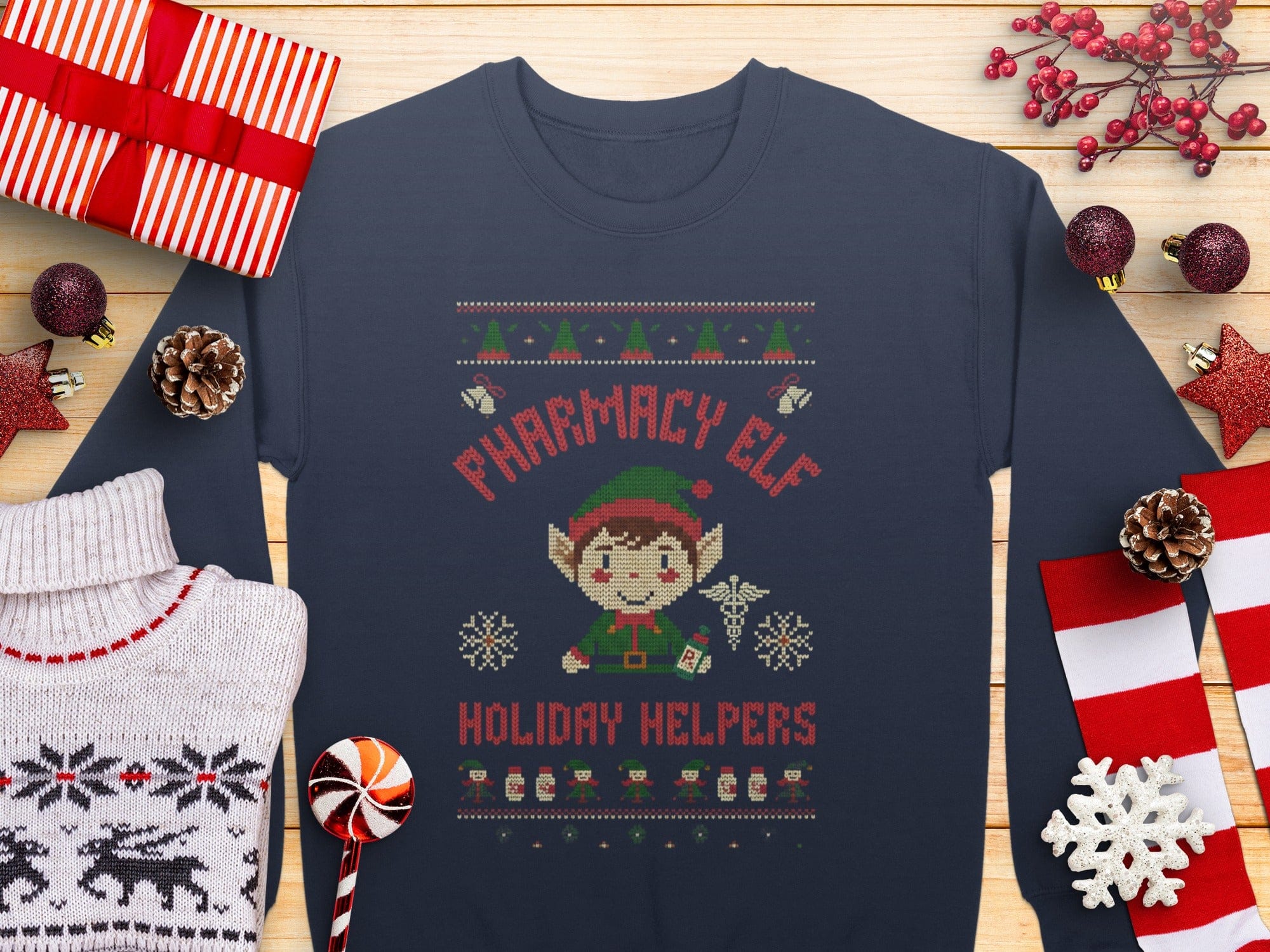 Pharmacy Elf Holiday Helpers Ugly Sweater