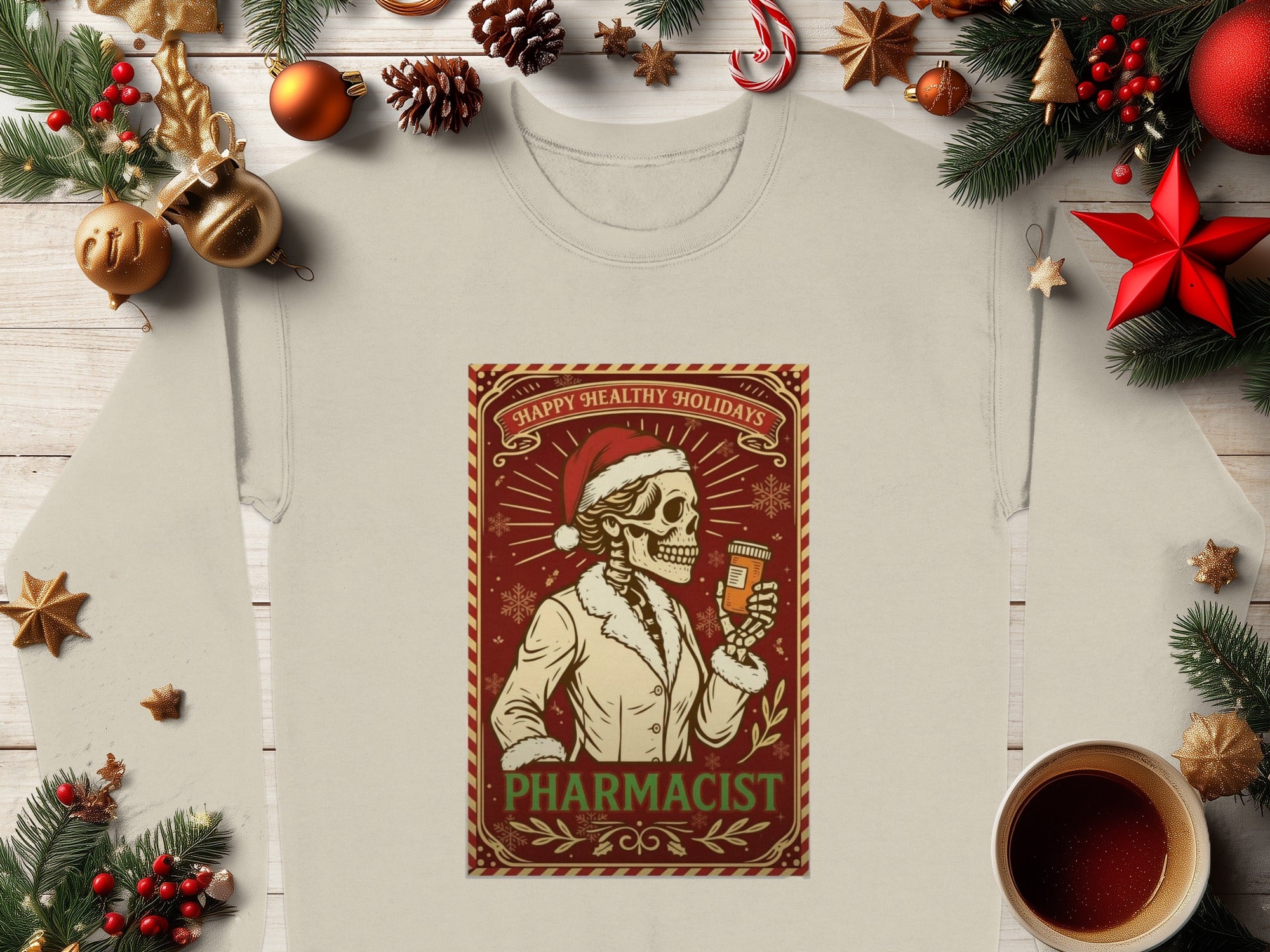 Happy Healthy Holidays Skull Pharmacist Long Sleeve