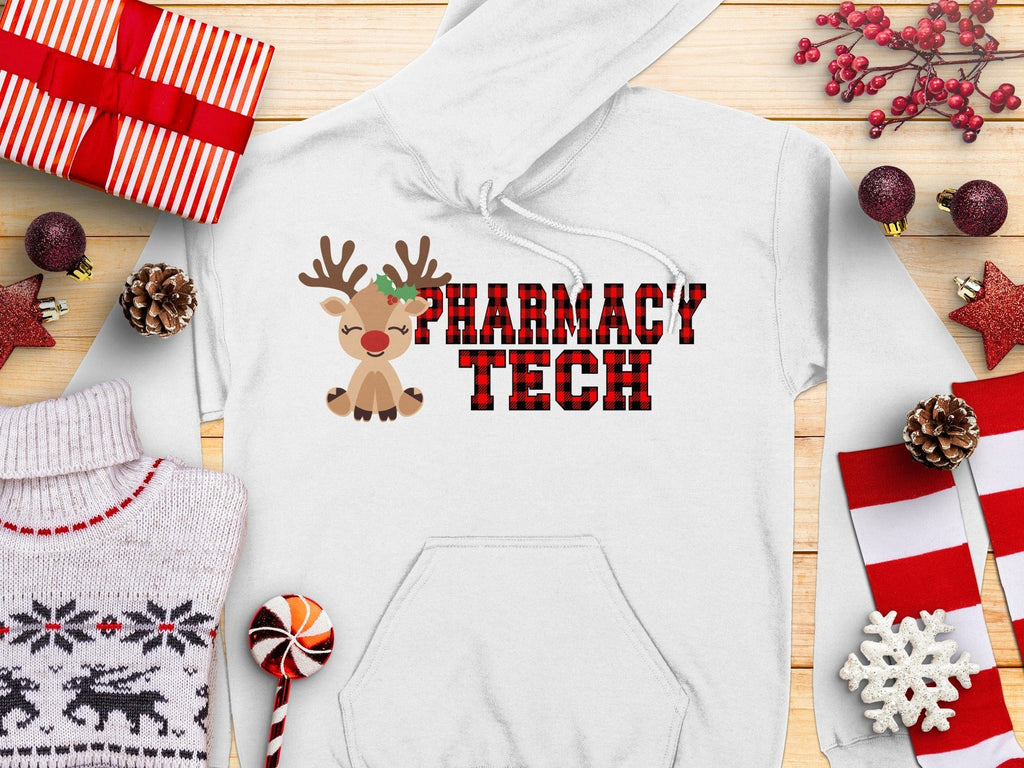 Cute Reindeer Pharmacy Tech Hoodie for Holiday Cheers