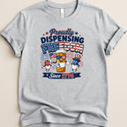T-shirt with cartoon patriotic pills celebrating Independence Day.
