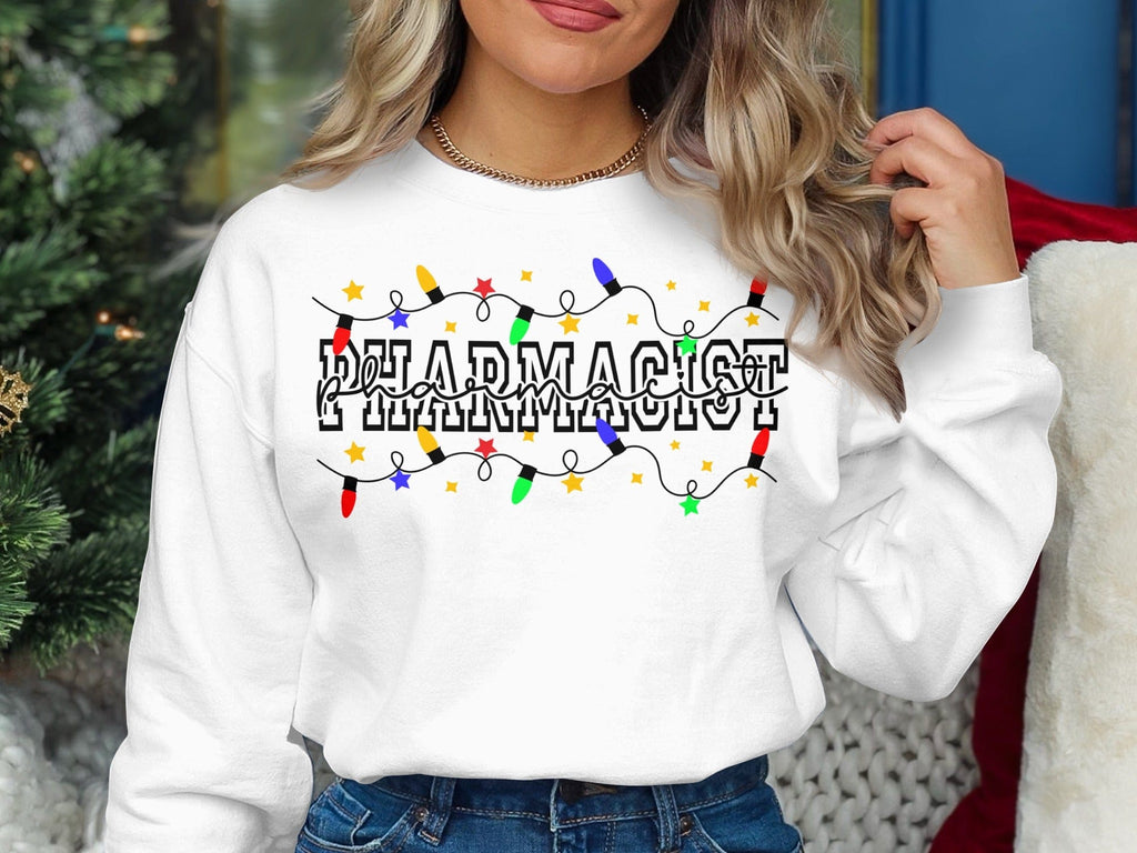 Pharmacist Light Strings Design on White Sweater