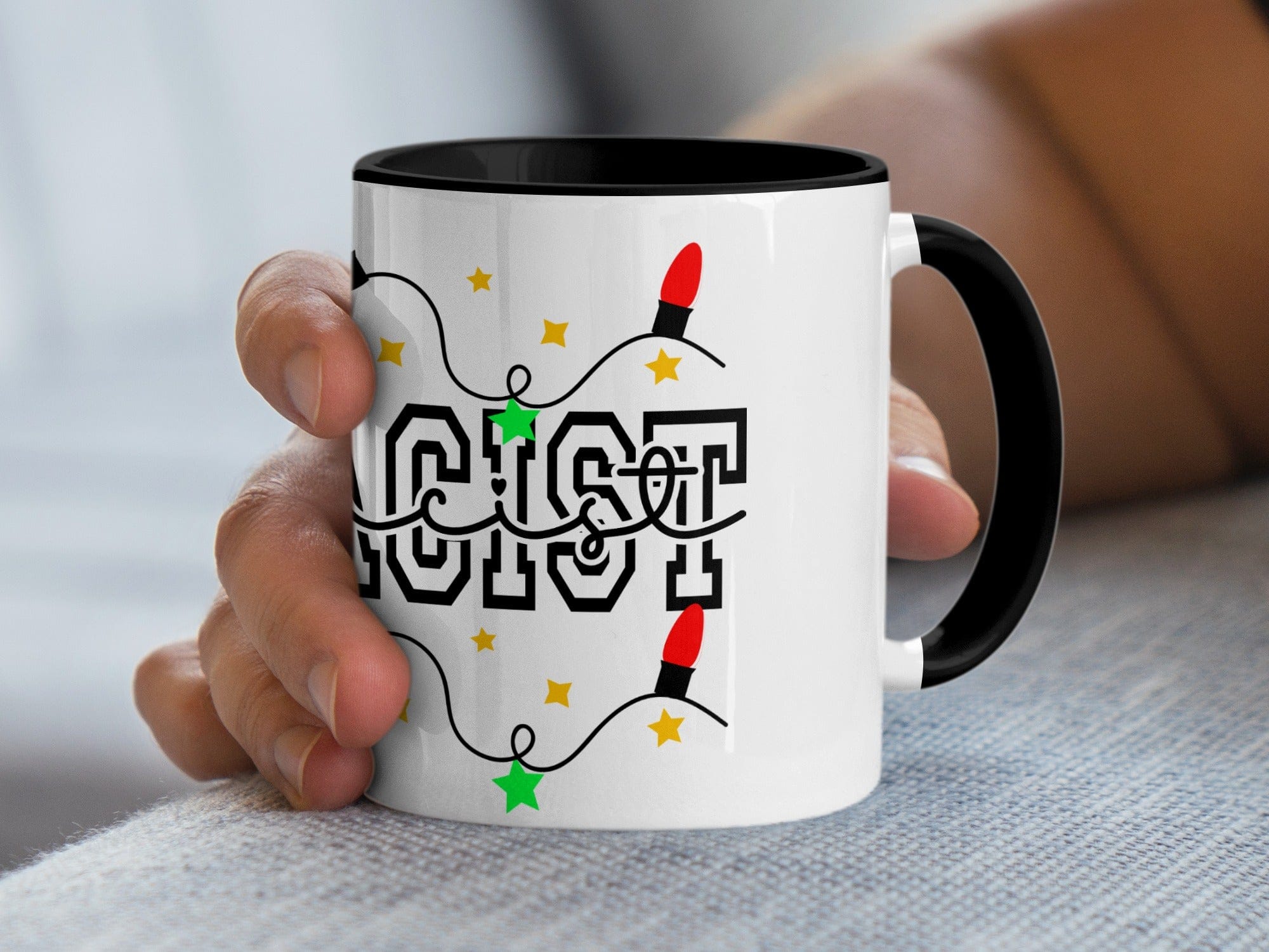 Festive Accio Christmas Mug with Colorful Star Accents